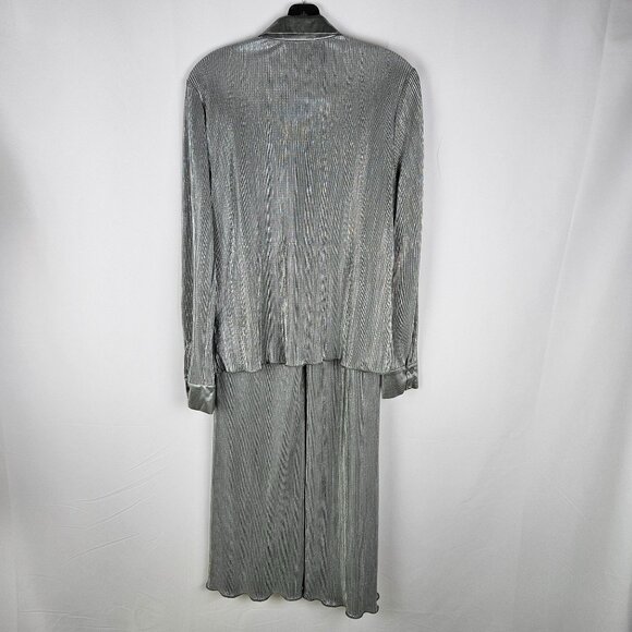 Melloday Pleated Silver Two-Piece Set Large Button-Up Top & Pants - Picture 4 of 14